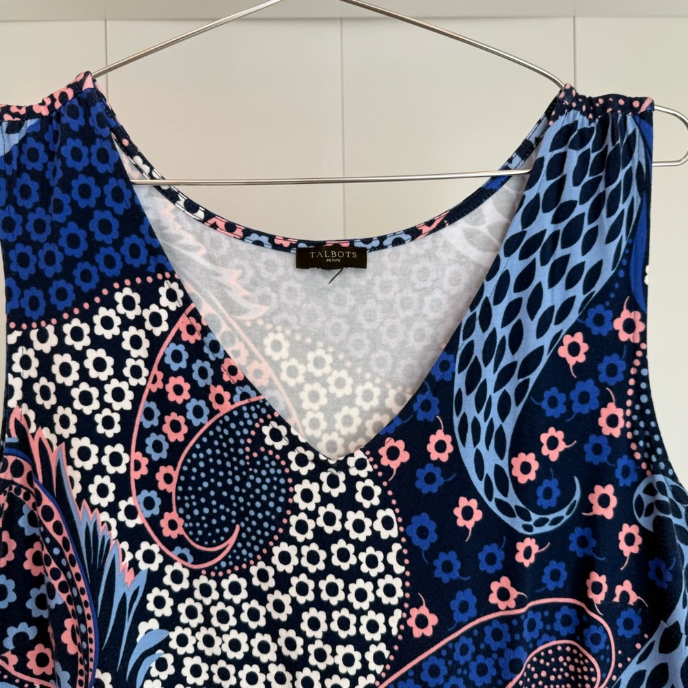 Talbots Petite Blue Pink Pailsley Fit & Flare Stretch Sleeveless Maxi Dress - Picture 6 of 13